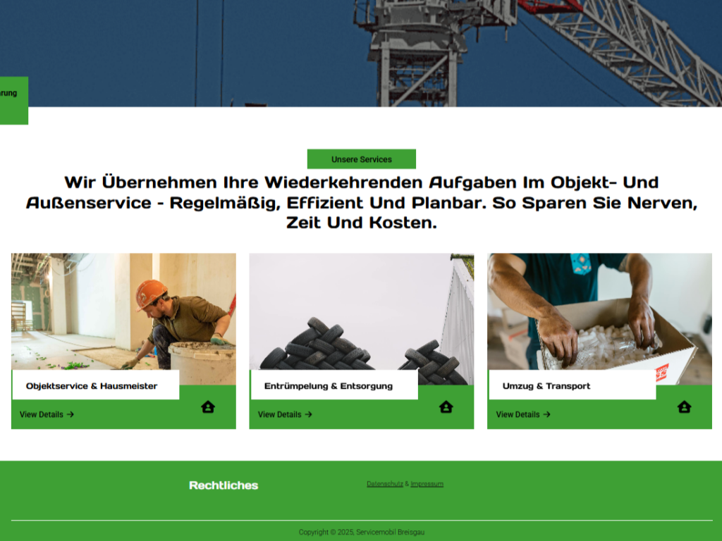 Screenshot der Website Breisgau Servicemobil