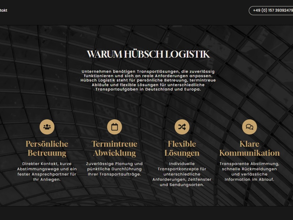 Screenshot der Website Hübsch Logistik